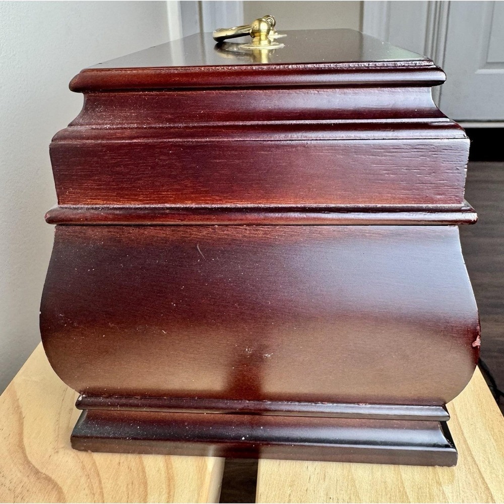 VTG Bombay Style Wooden Jewelry Box  Brass Cherry‎ Tone Red Velvet Interior - Picture 5 of 10